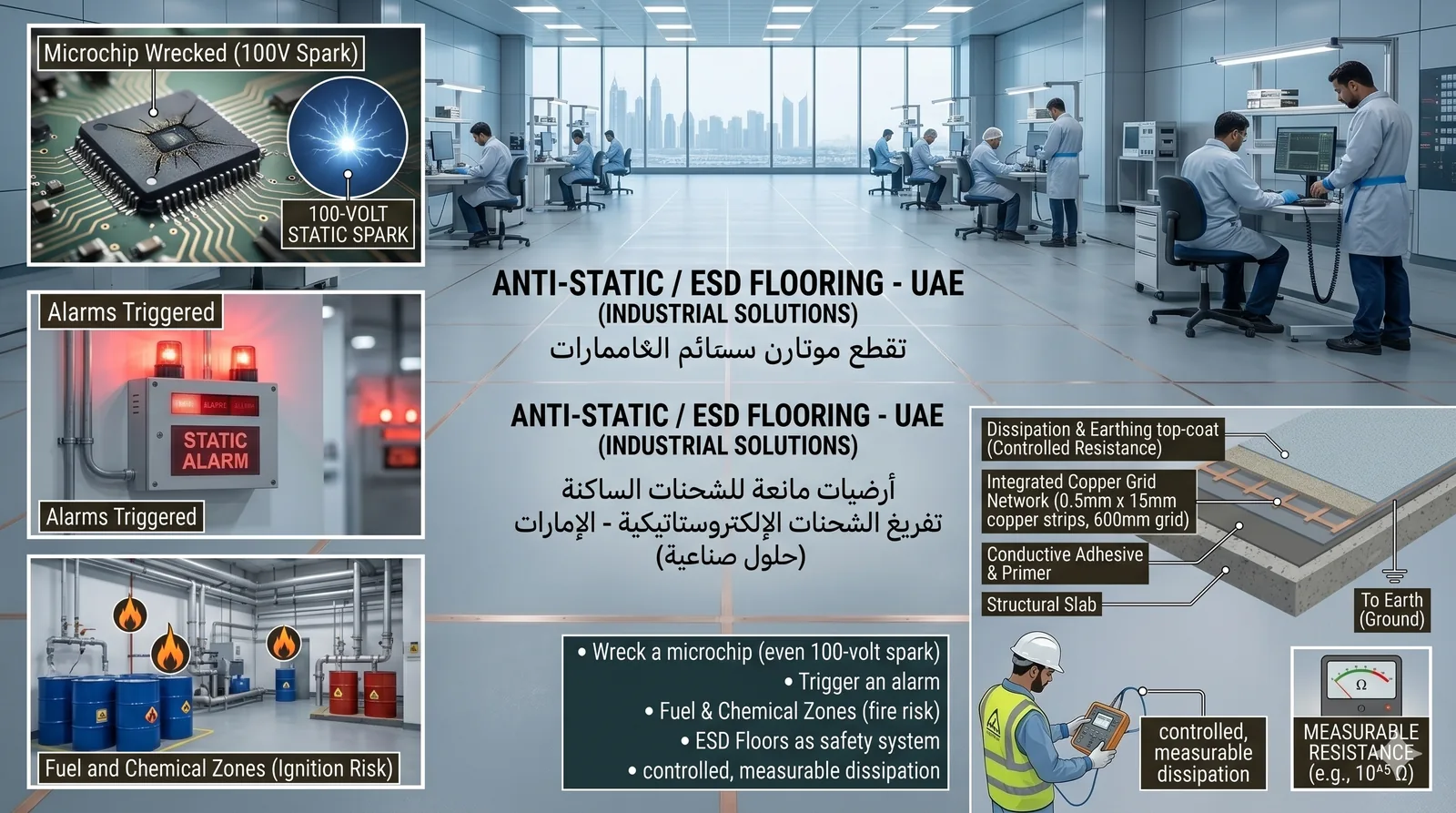 ESD anti-static cleanroom floor — IEC 61340 compliant