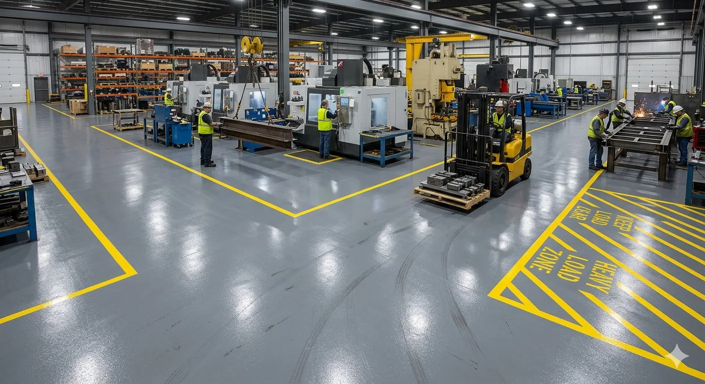 Aamtron technicians installing a high-build resin floor in a Qatar manufacturing plant
