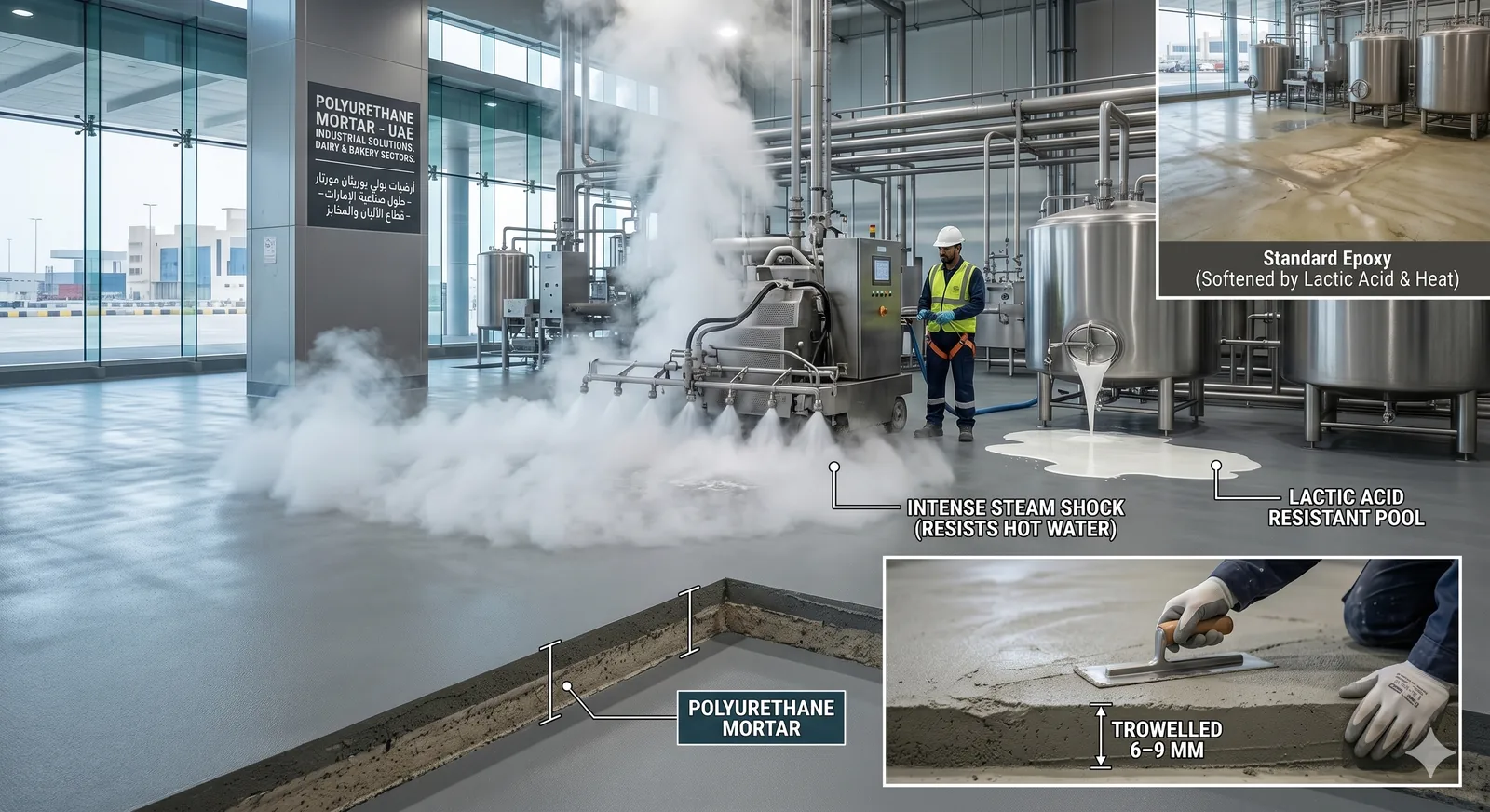 Polyurethane PU mortar floor in food production — Epoxy Masters